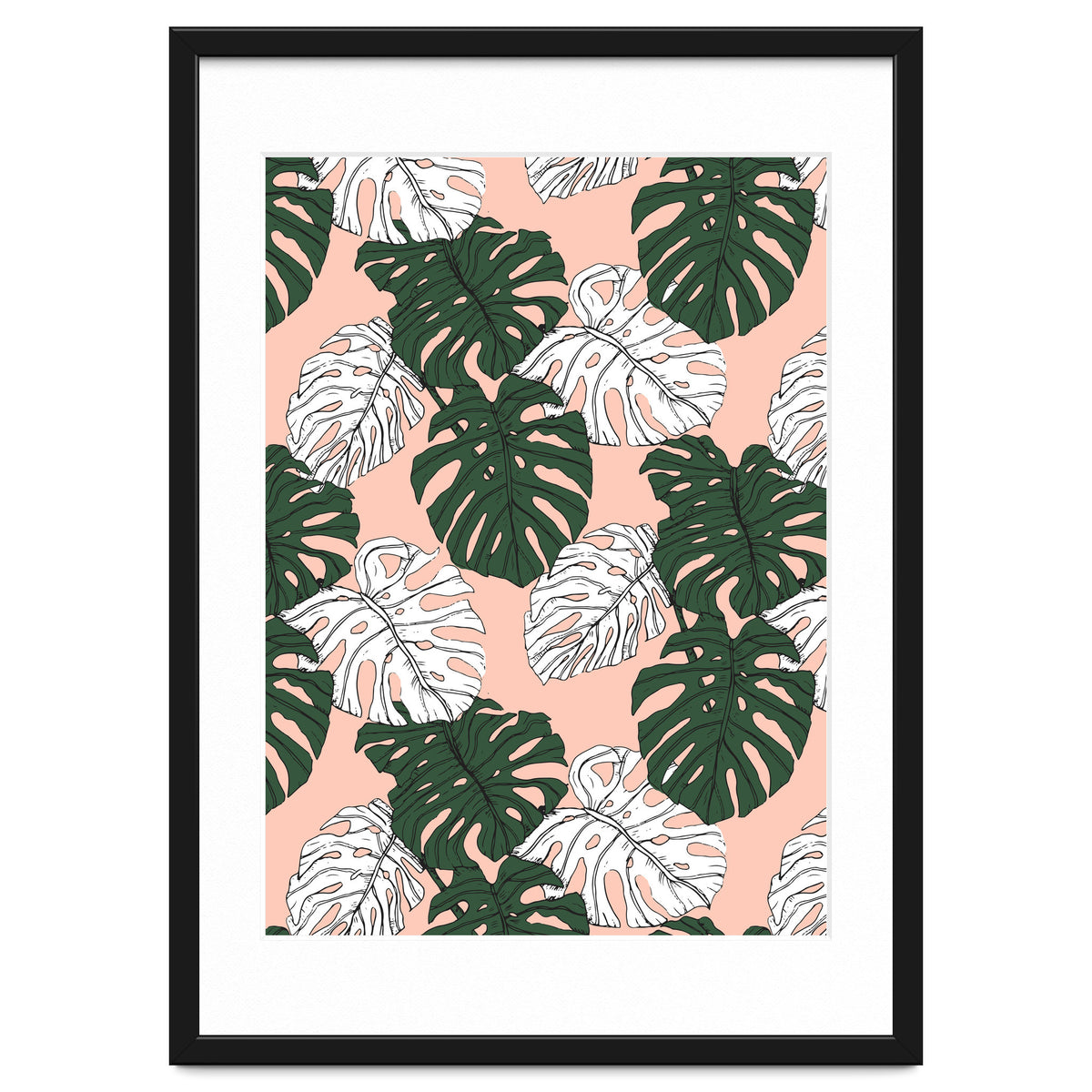 Hand drawing monstera pastel color