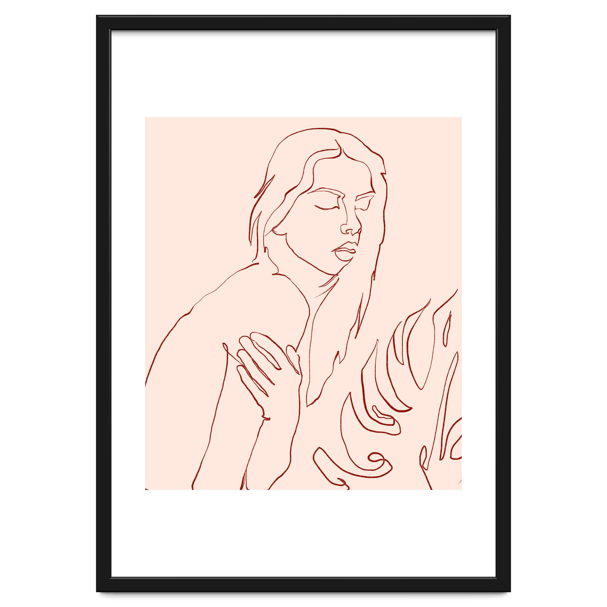 Lueur, Tropical Nude Modern Bohemian Woman Line Art, Minimal Scandinavian Sketch Blush Drawing