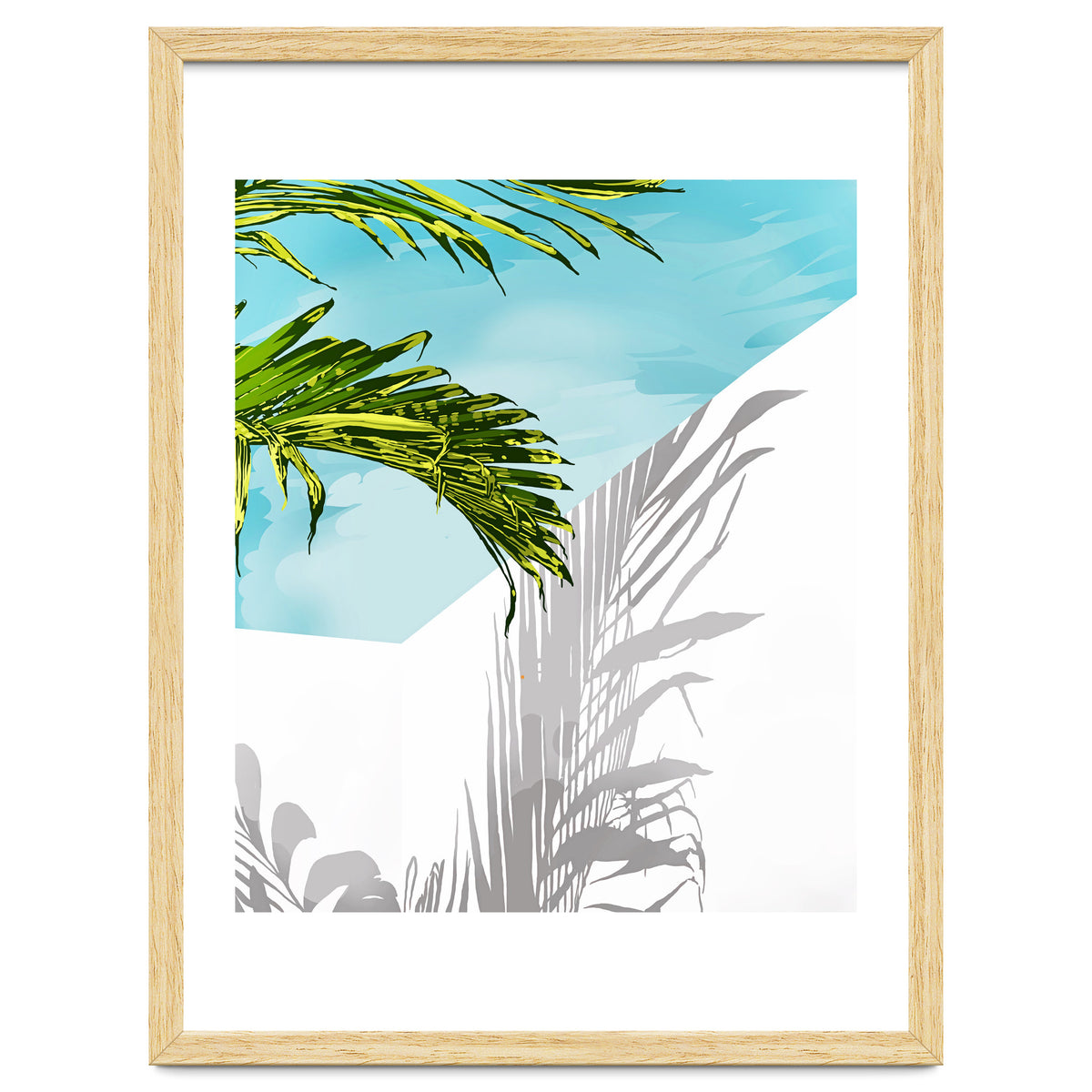 Palms In My Backyard, Tropical Greece Architecture Travel Painting, Summer Scenic Building