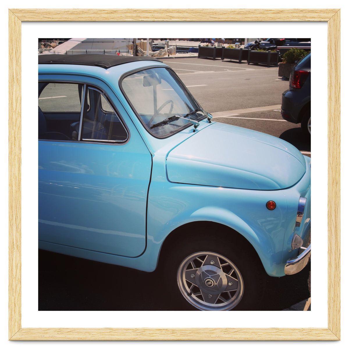 Pale blue Fiat 500