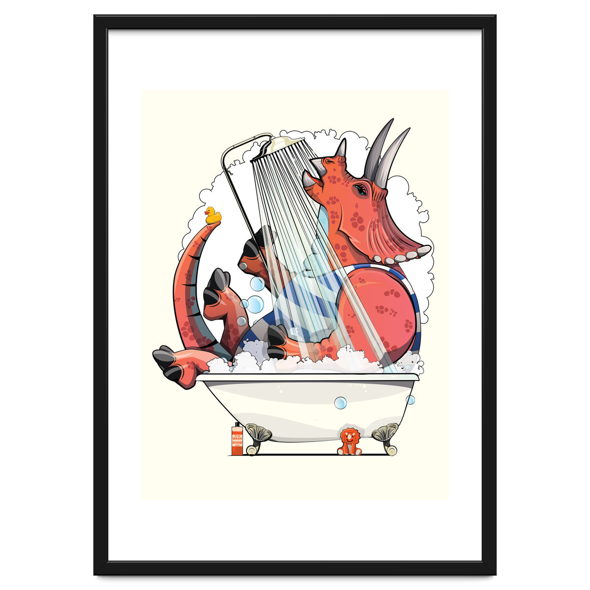 Dinosaur Triceratops in the Shower, funny bathroom humour