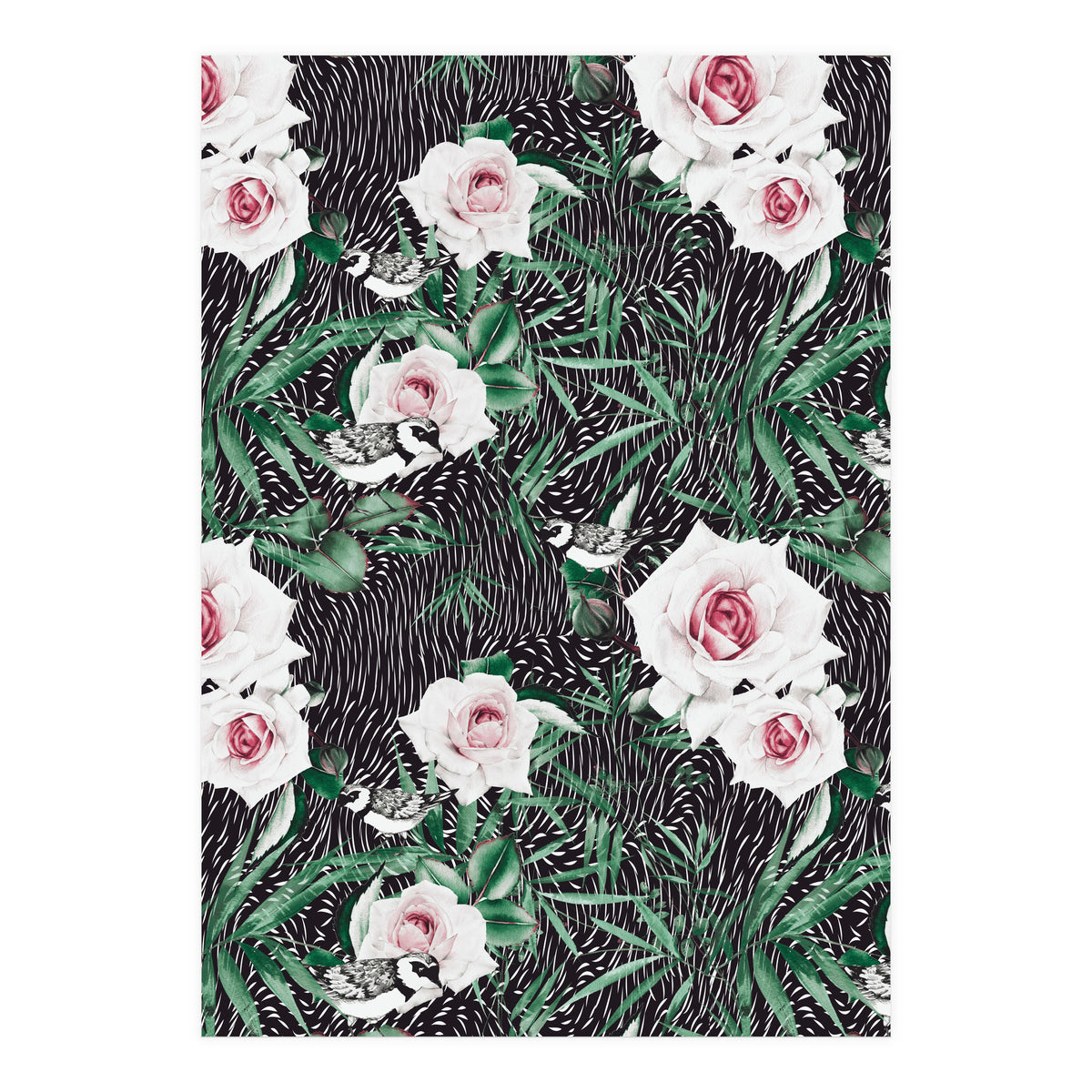 Dark flowery abstract of birds (Print Only)