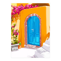 Sunny Morocco, Summer Architecture Greece Travel Painting, Boungainvillea Tropical Floral (Print Only)