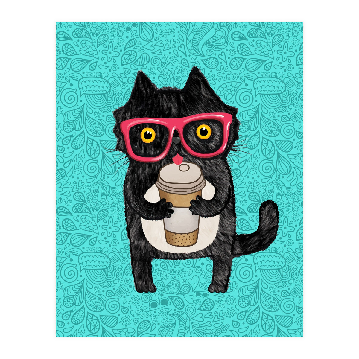 Cute Coffee cat and doodles (Print Only)
