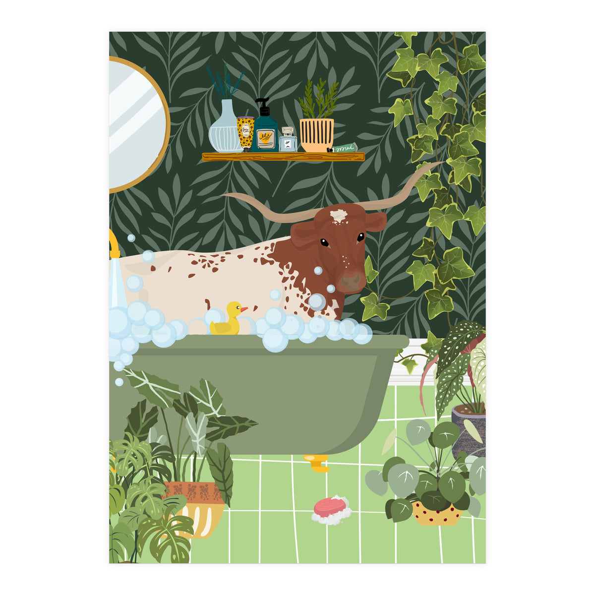 Texas Longhorn Bathing (Print Only)