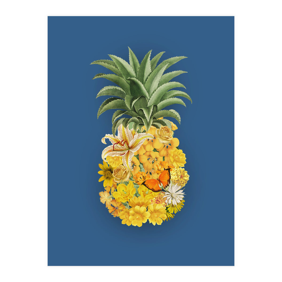 Pineapple Floral Blue (Print Only)