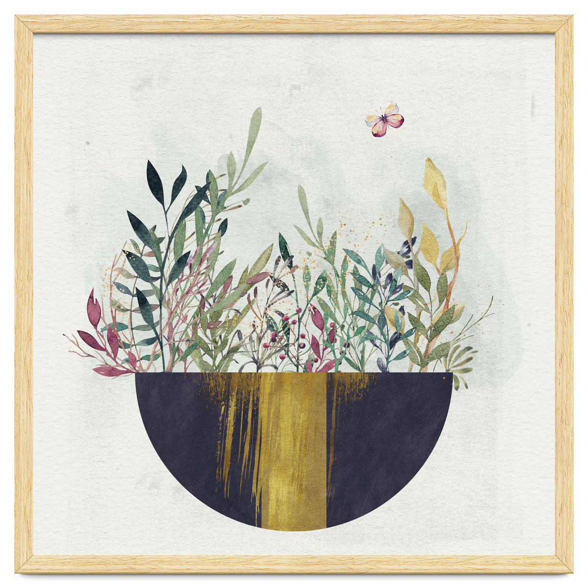 Flowers and leaves in a simple basket