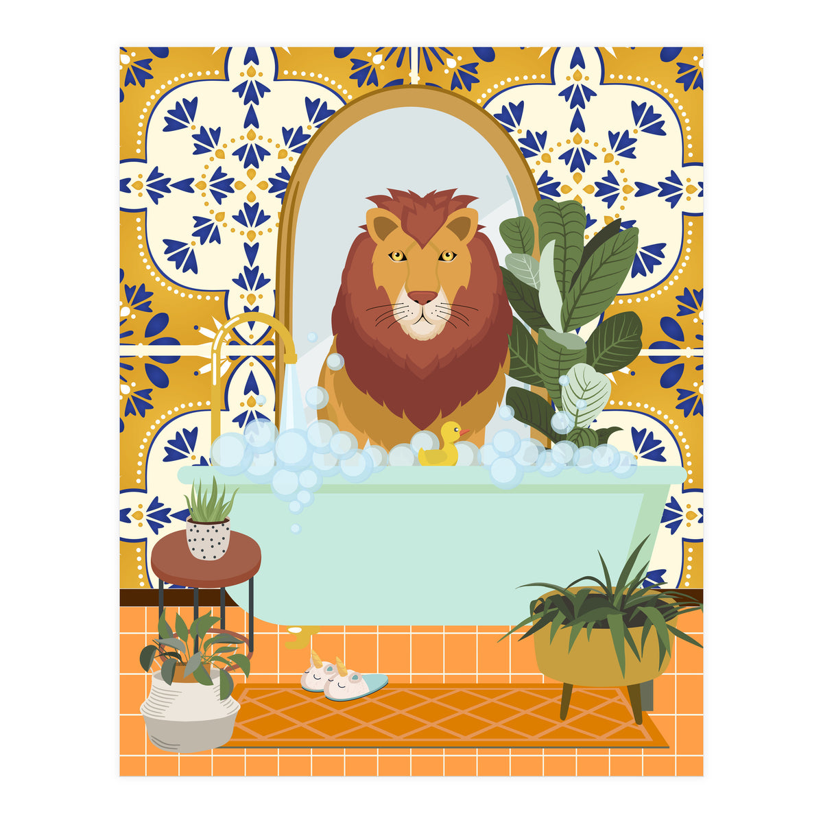 Lion Bathing in Moroccan Style Bathroom (Print Only)