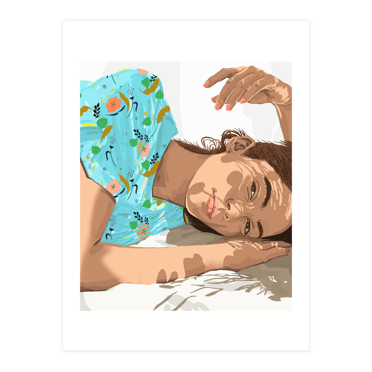 Feel the Sun from Both Sides, Summer Bohemian Woman Illustration, Vibrant Colorful Portrait Painting (Print Only)