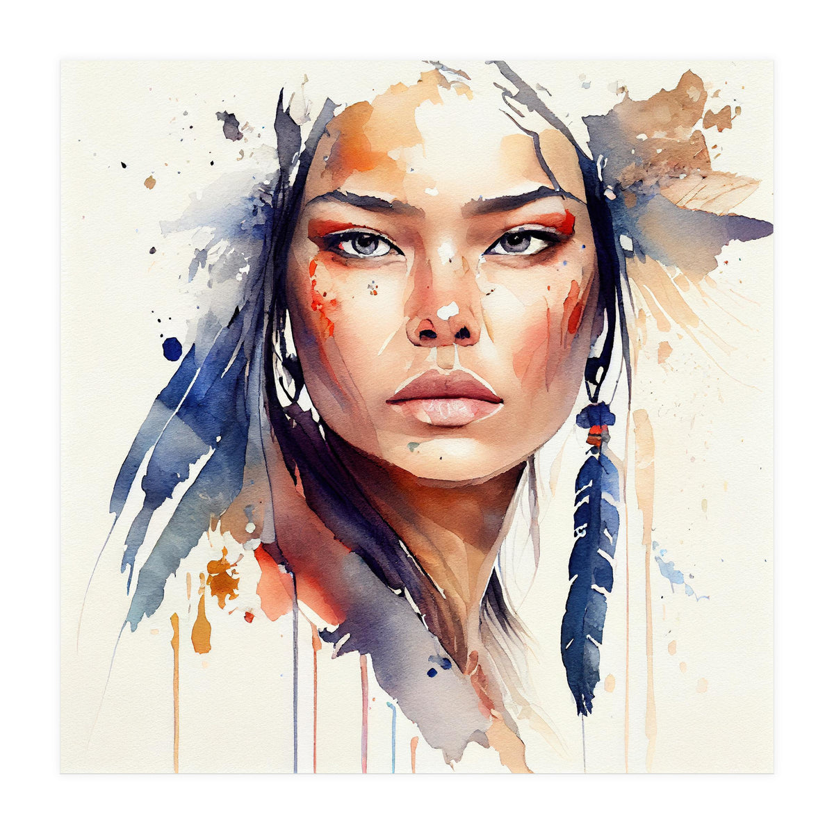 Watercolor Floral Indian Native Woman #12 (Print Only)