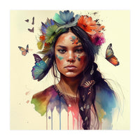 Watercolor Floral Indian Native Woman #11 (Print Only)