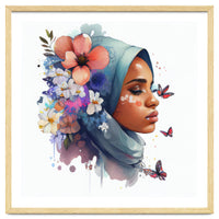 Watercolor Floral Muslim Arabian Woman #3