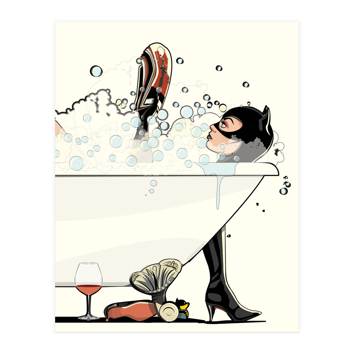 Catwoman in the Bath, funny Bathroom Humour (Print Only)