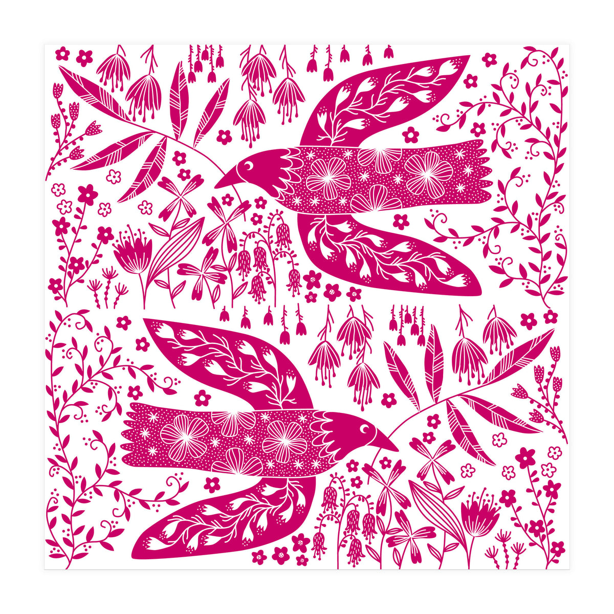 Doves And Flowers Magenta Pink (Print Only)