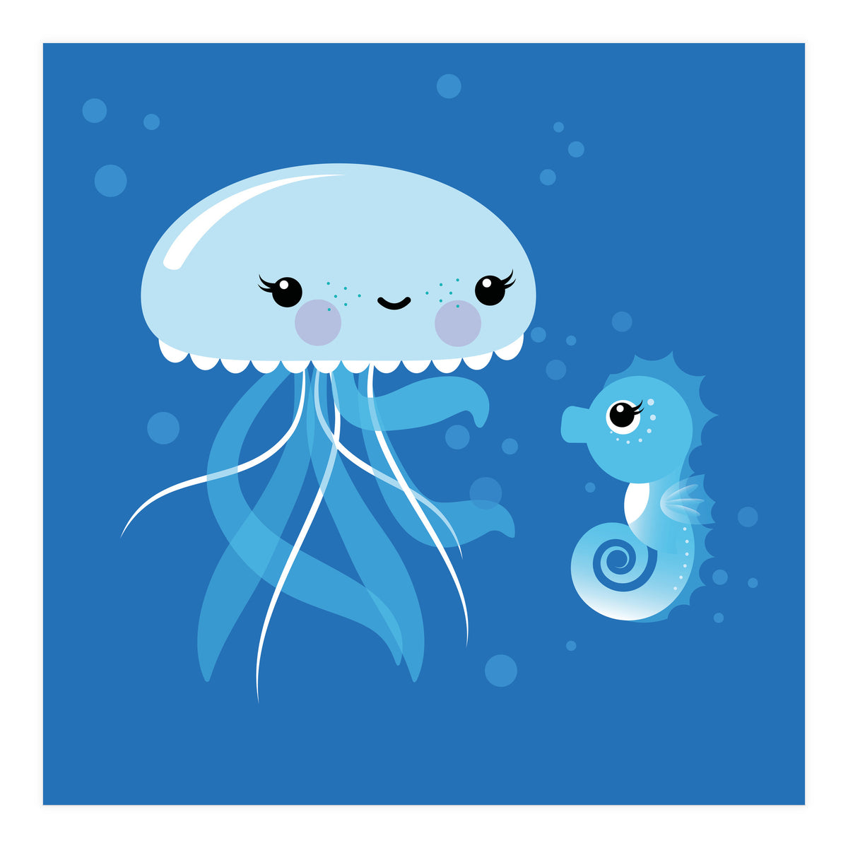 Best Friends Kawaii Jellyfish And Seahorse (Print Only)
