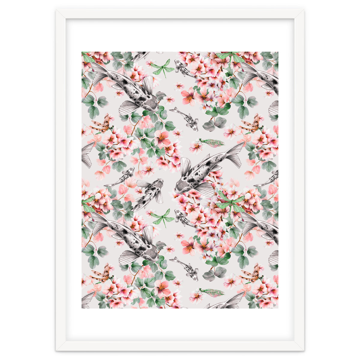 Asian fish among flowers