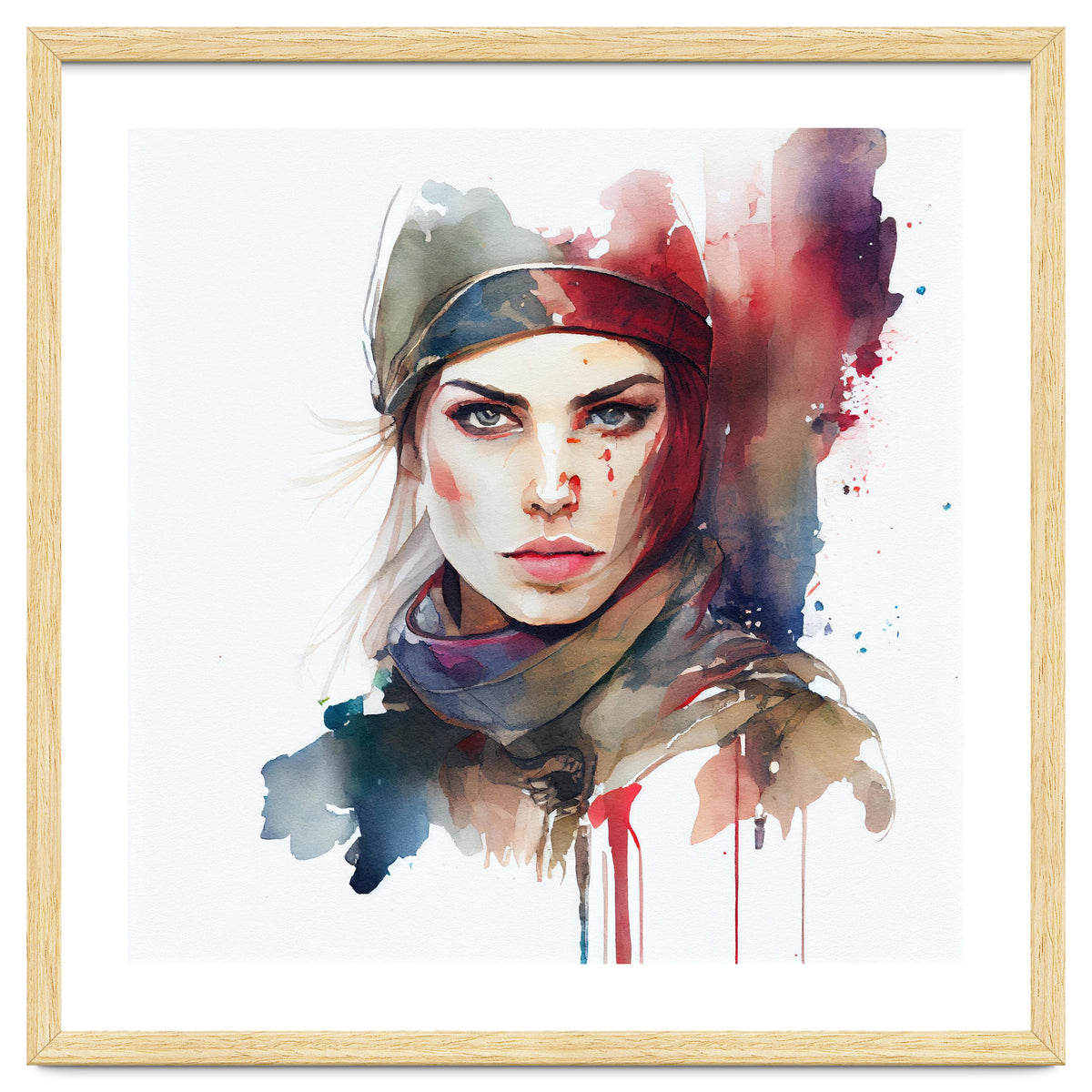 Watercolor Medieval Soldier Woman #1