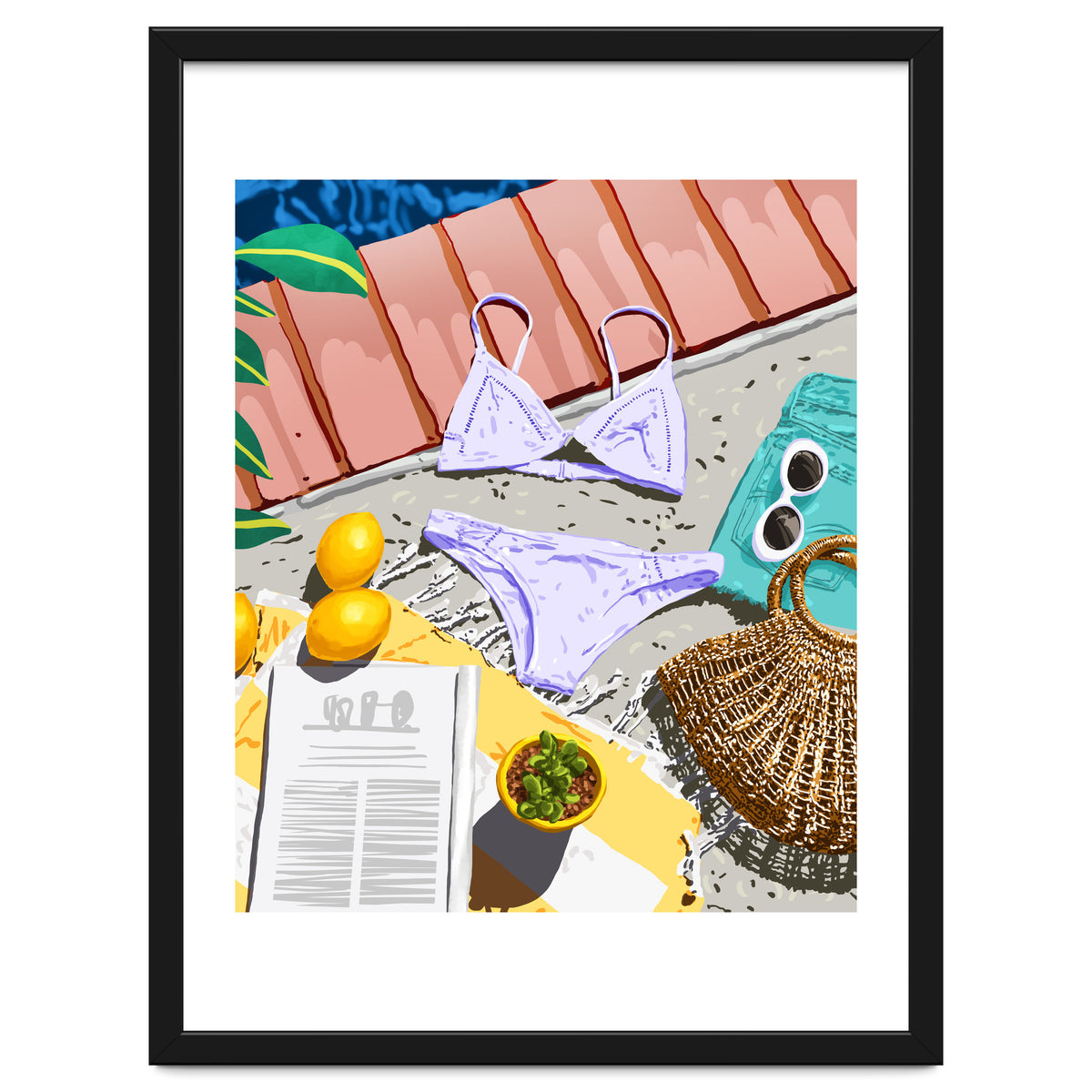Summer on my mind, Tropical Travel Swimming Pool Fashion Illustration, Eclectic Beachy Summer Bikini