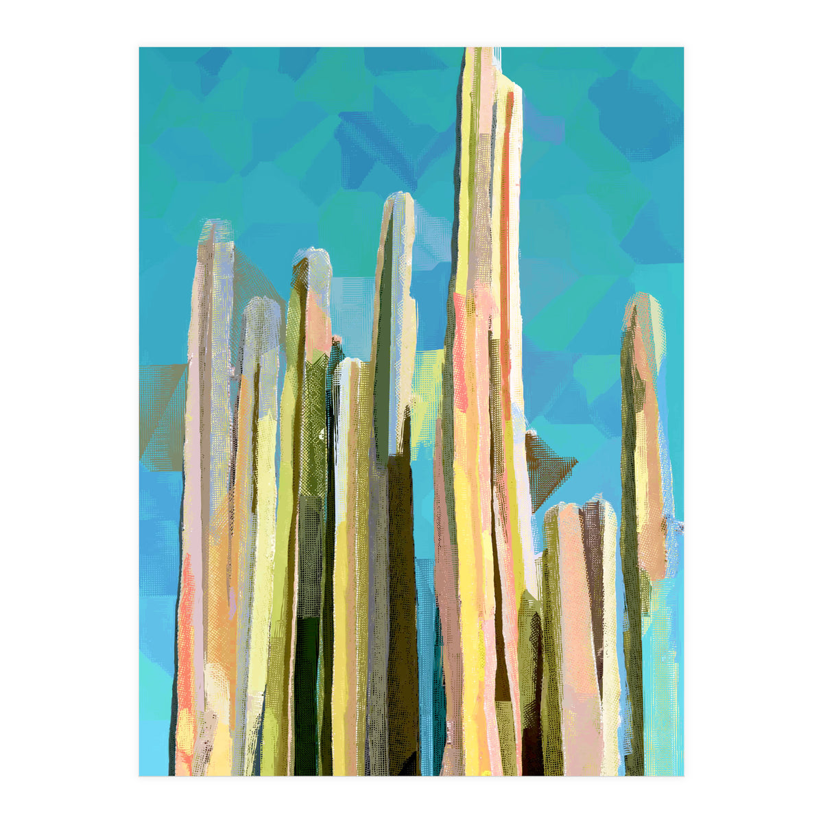 Desert's Rose, Summer Cactus Abstract Pastel Digital Art, Nature Botanical Color Sketch Plant Drawing (Print Only)