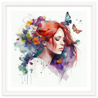 Watercolor Floral Red Hair Woman #1