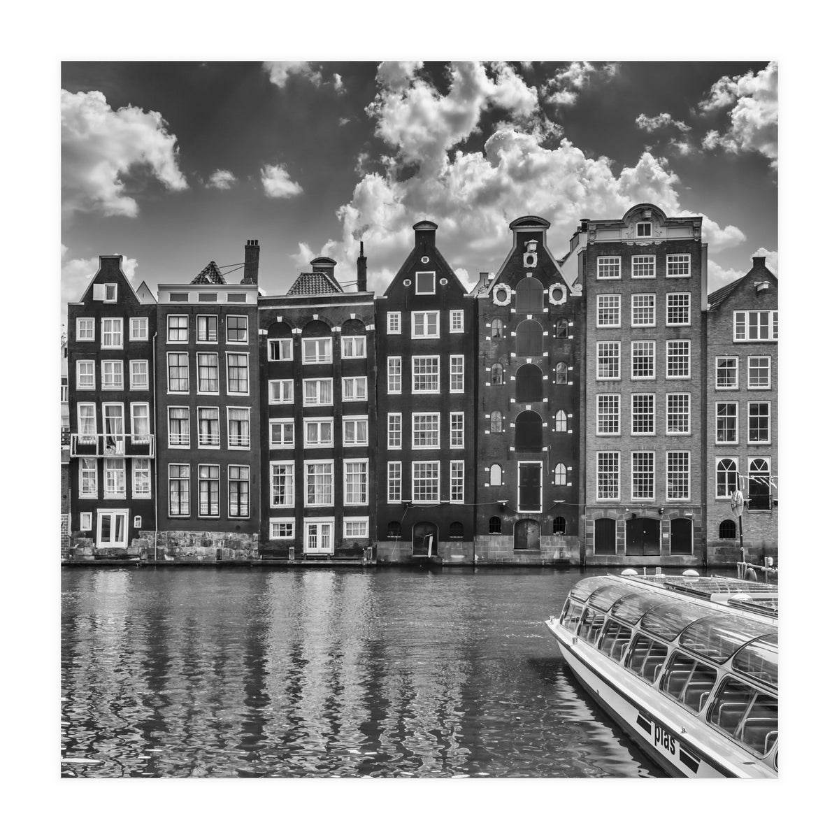 AMSTERDAM Damrak and dancing houses | Monochrome (Print Only)