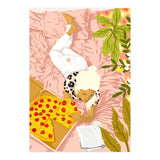 Pepperoni Pizza | Holiday Weekend Food Binge | Modern Bohemian Woman Reading in a Pastel Bedroom (Print Only) thumbnail