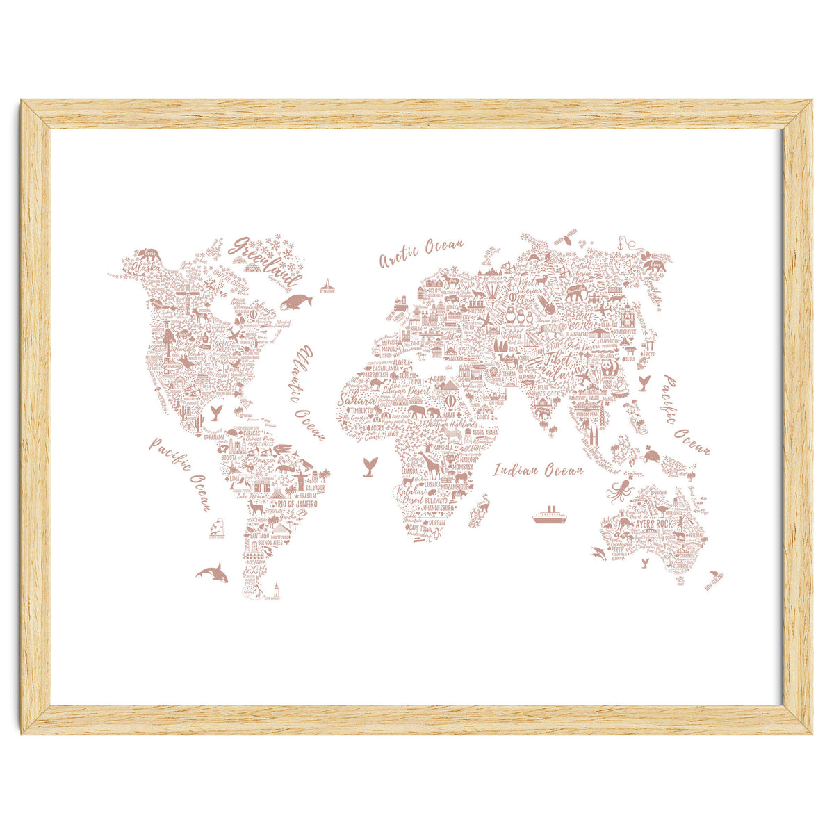 Typography World Map in Pink
