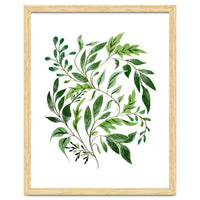 Botanical Abundance, Fresh Green Nature Watercolor Painting, Vibrant Leaves Minimal Illustration