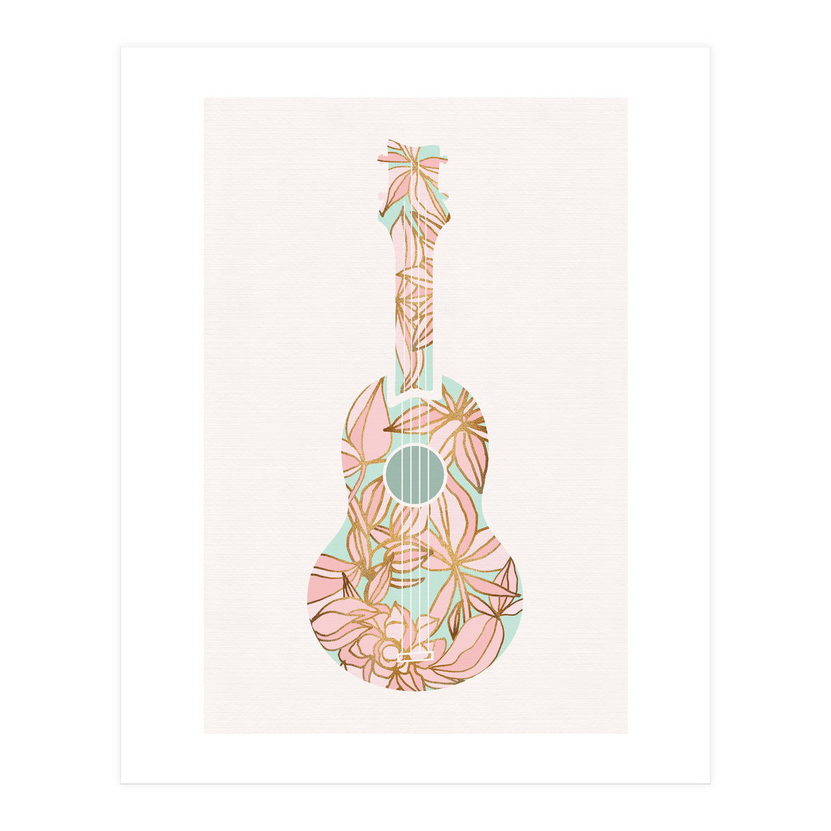 Aqua and Pink Floral Ukulele (Print Only)