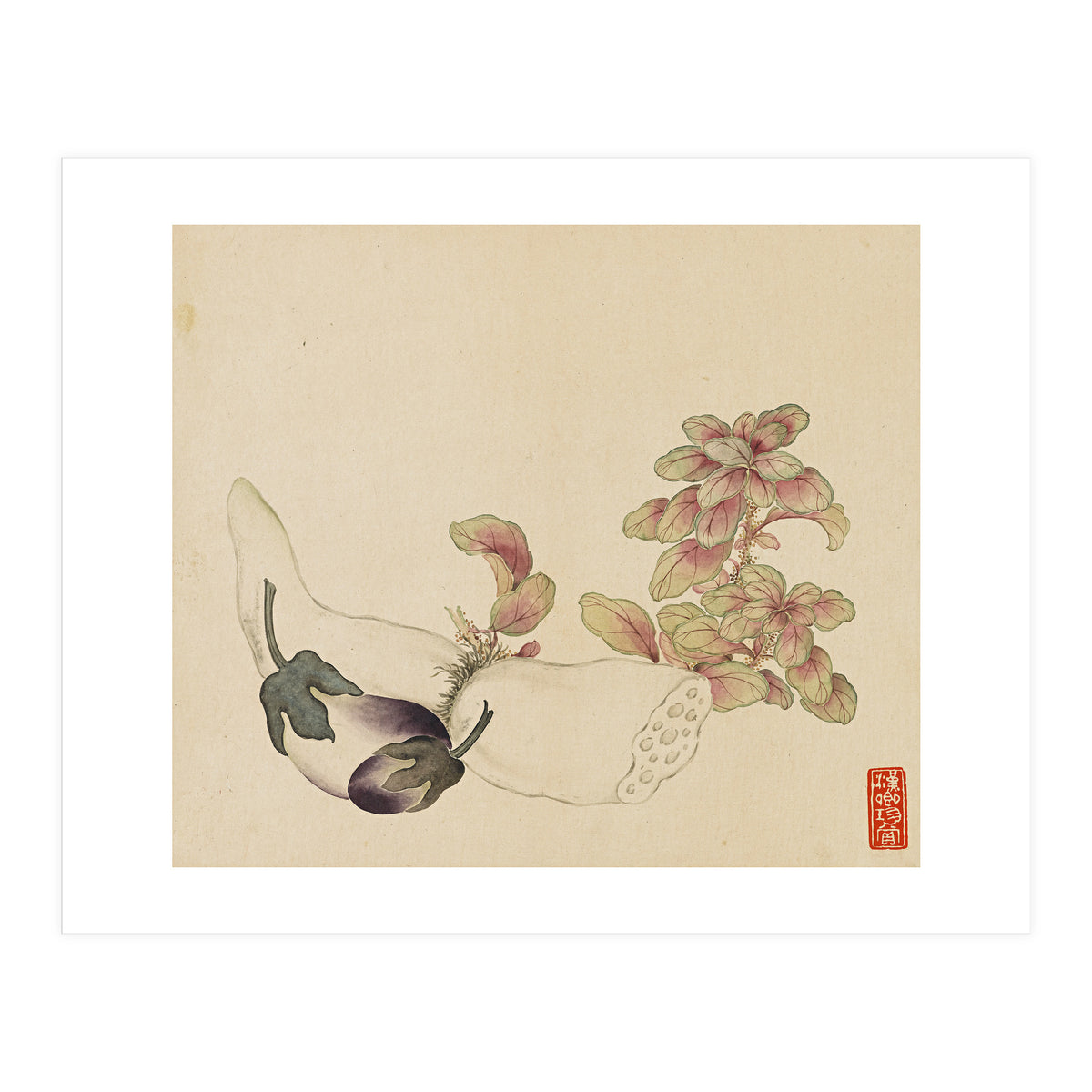Wang Chengyu ~flowers, Vegetables, Fruits, Eggplant, Lotus Root (Print Only)