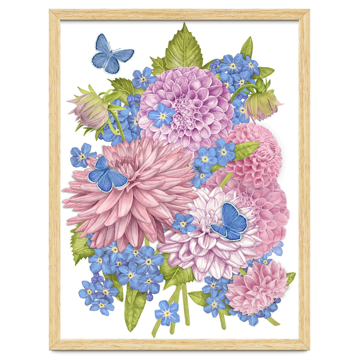 Pink Flowers and Butterflies