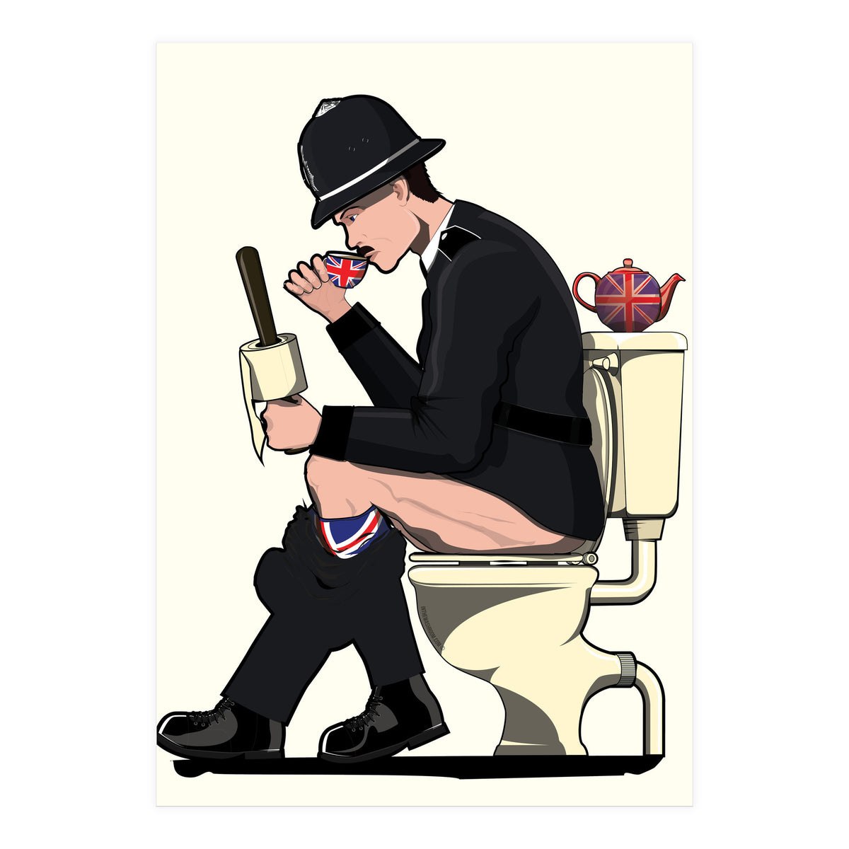 British Policeman on the Toilet, funny bathroom humour (Print Only)