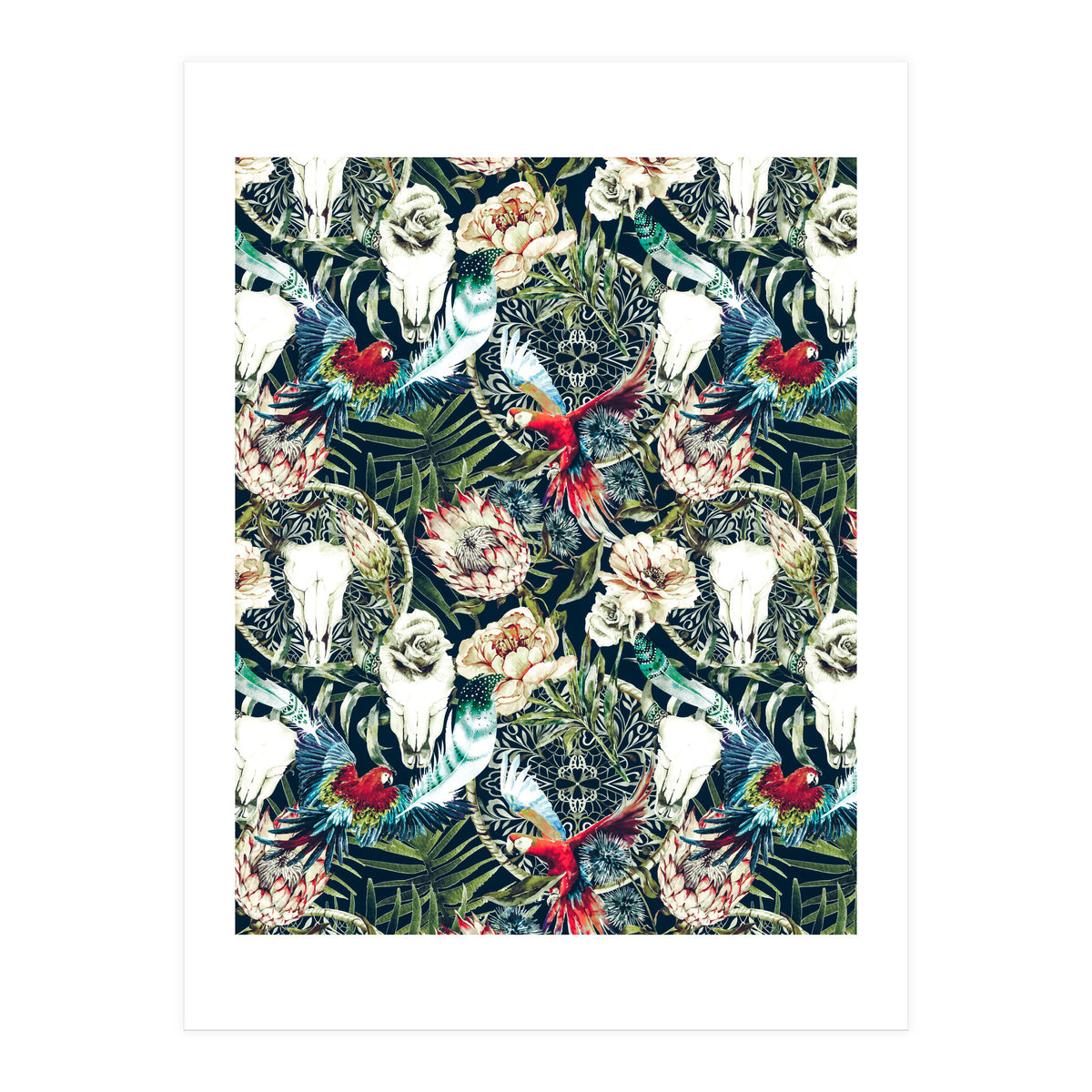 Dark pattern boho skull tropical  (Print Only)