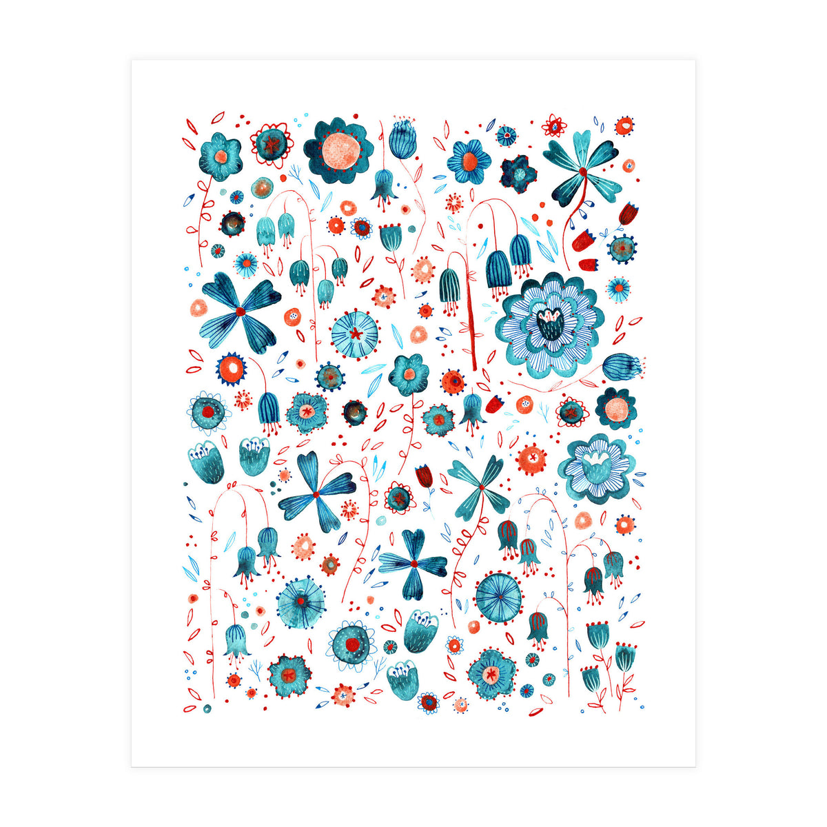 Turquoise Flower Mashup (Print Only)