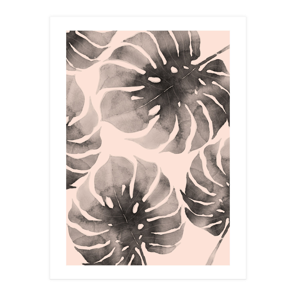 Monstera pink and gray watercolor (Print Only)