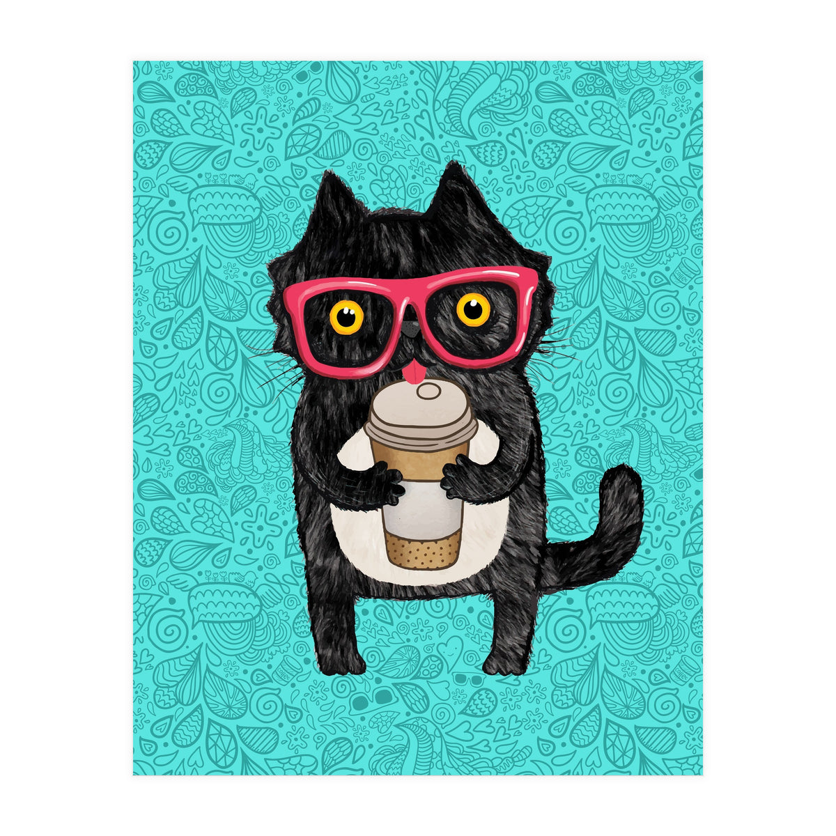 Cute Coffee cat and doodles (Print Only)