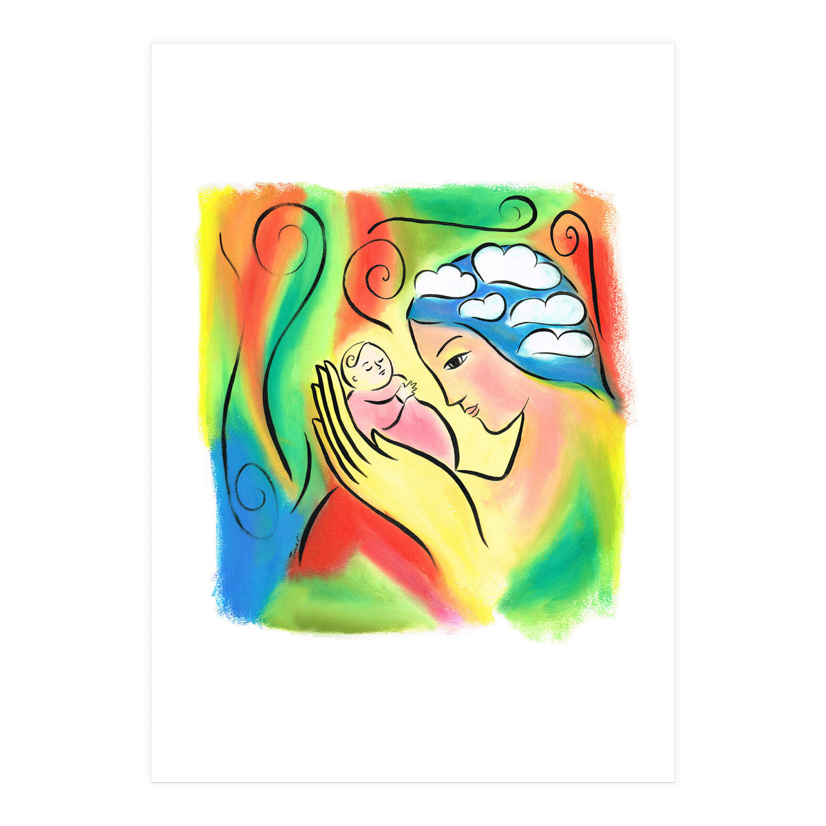 Woman And Baby With Clouds (Print Only)