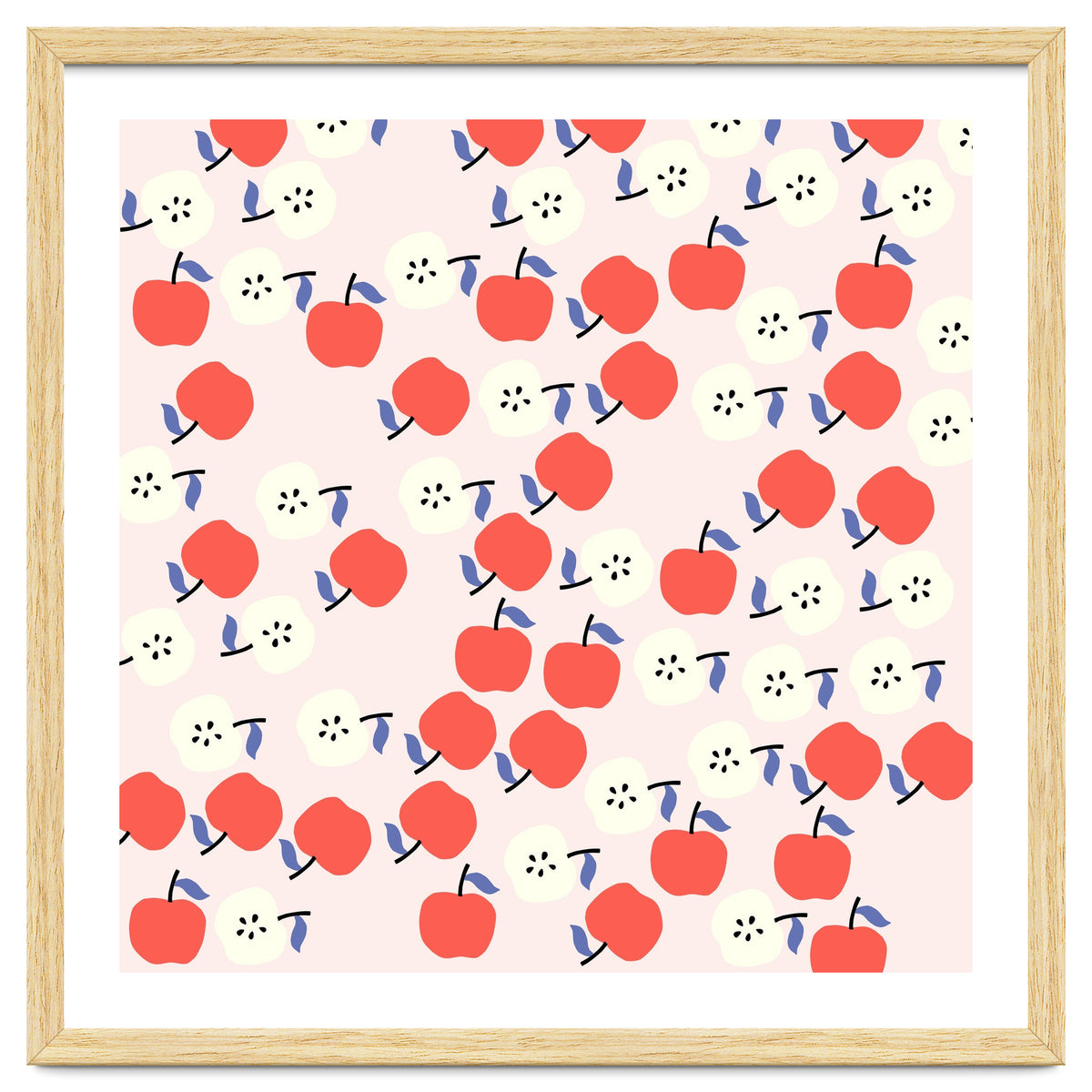 Cute Red Apples Pattern on Pink Background