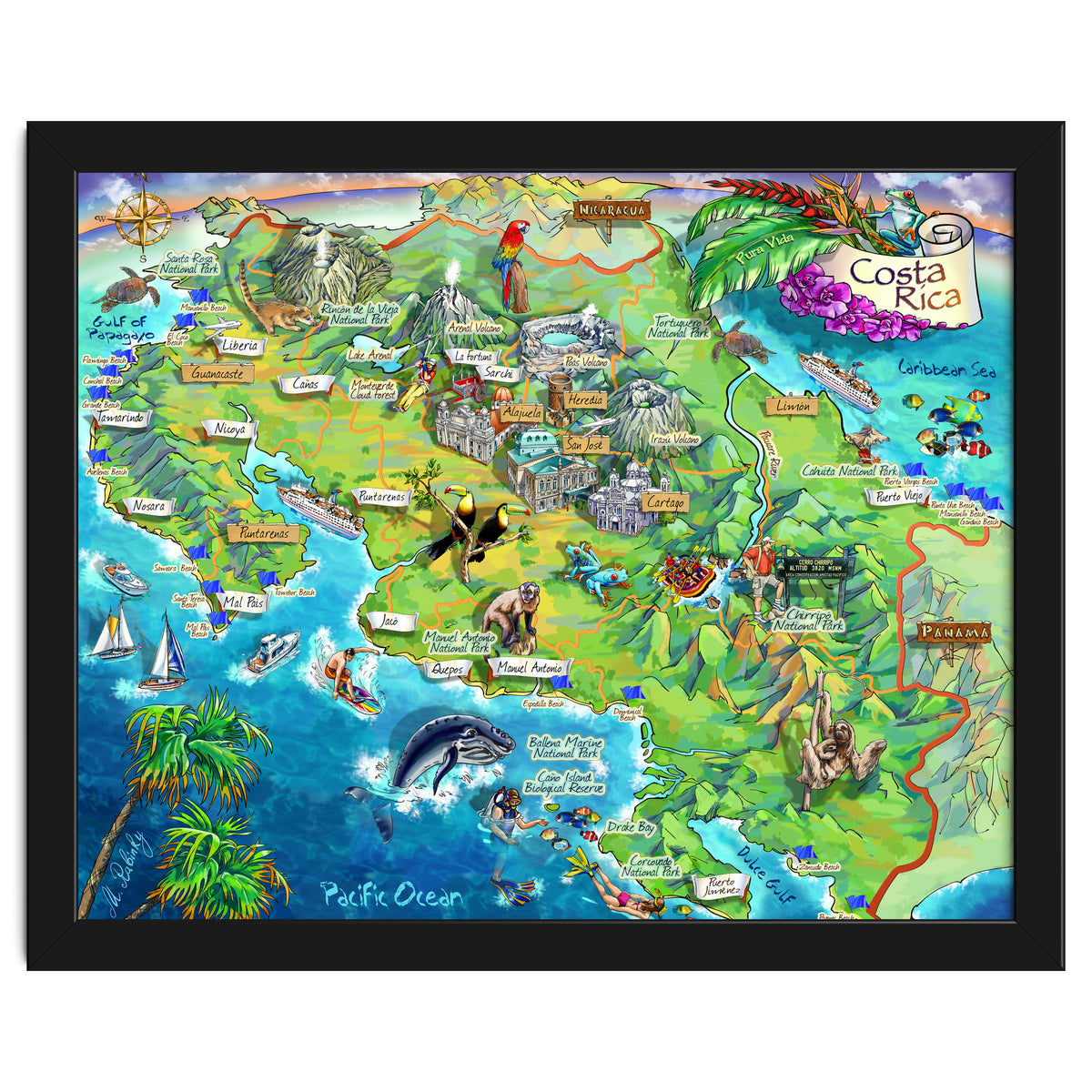 Costa Rica Map Illustration