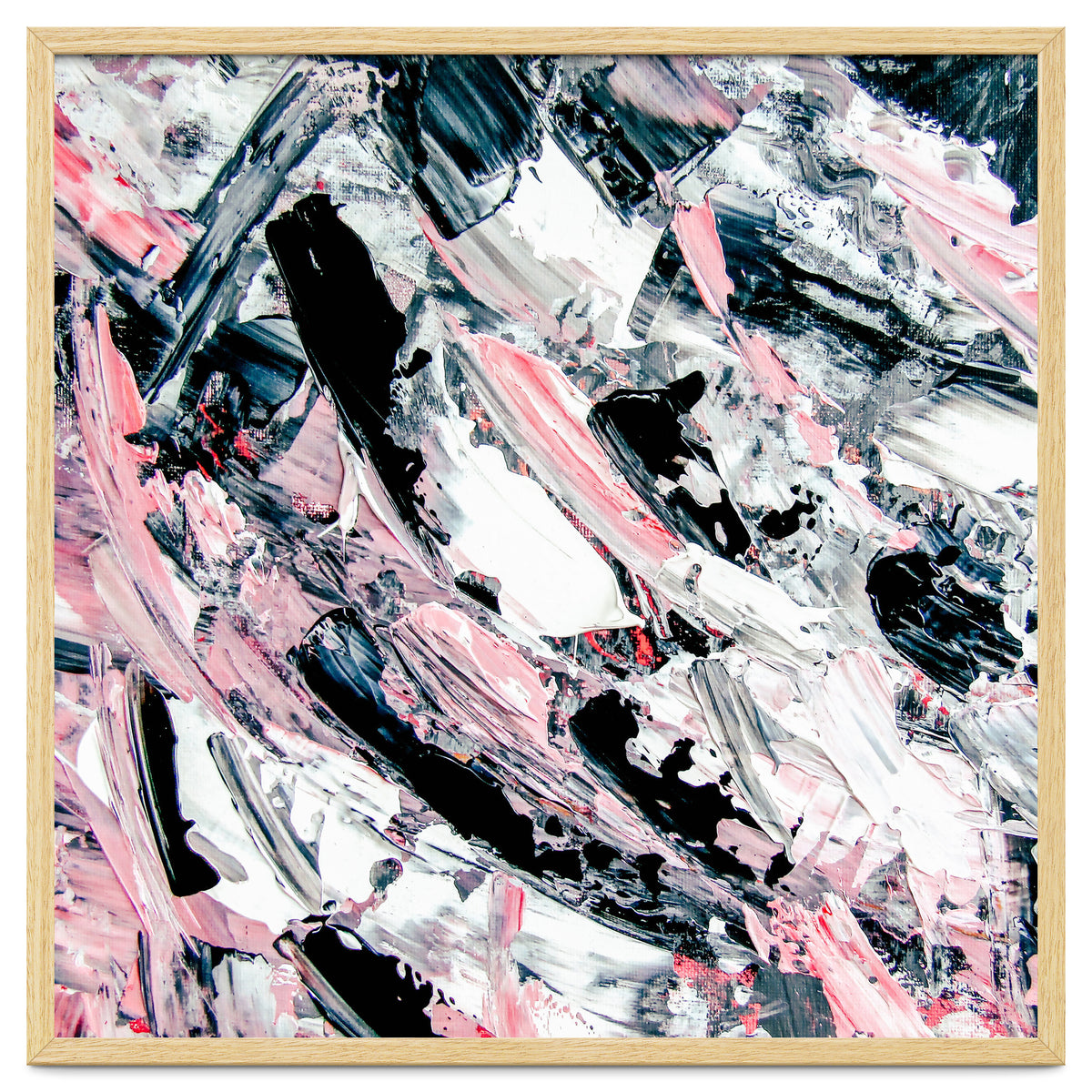 Modern Abstract Pastel Pink Black White Grey Acrylic Brushstrokes