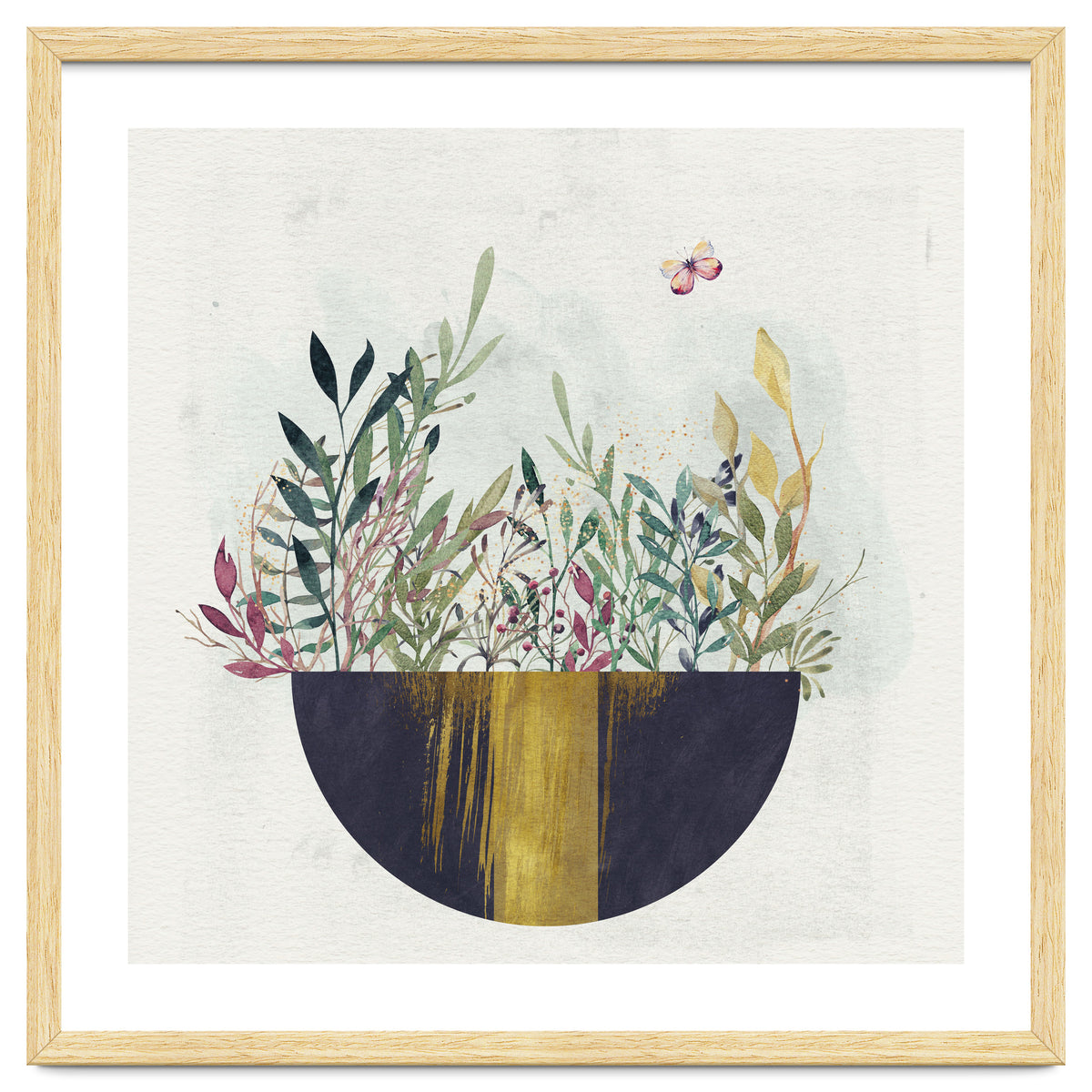 Flowers and leaves in a simple basket