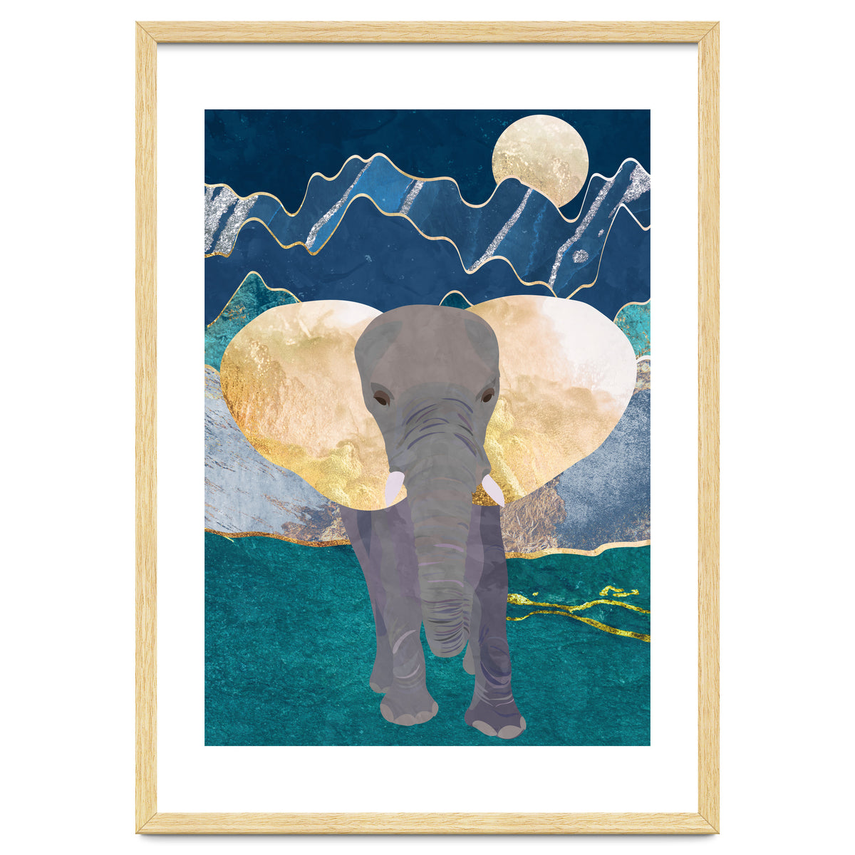 Elephant by the moonlit mountains