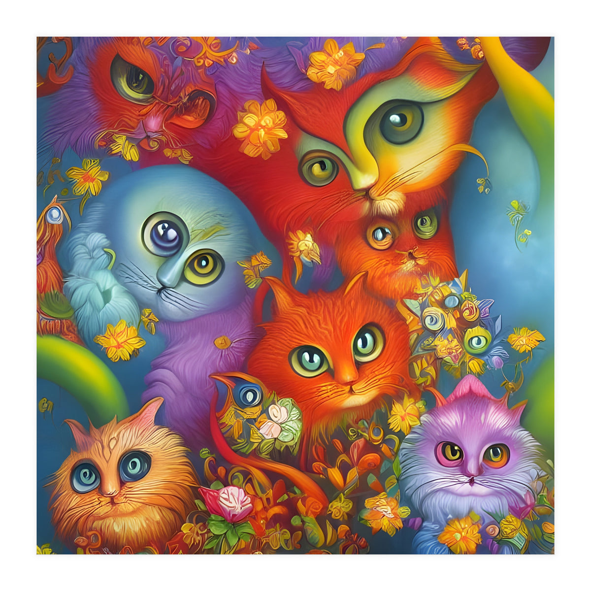 Colorful Crazy Kitty Cat Kitten Collage (Print Only)