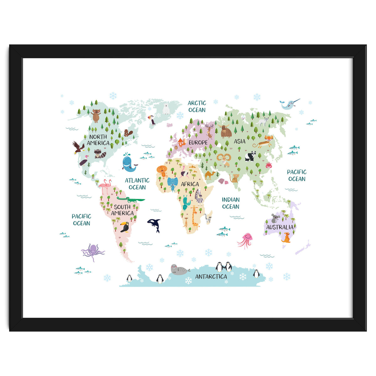 Pastel Animal World Map