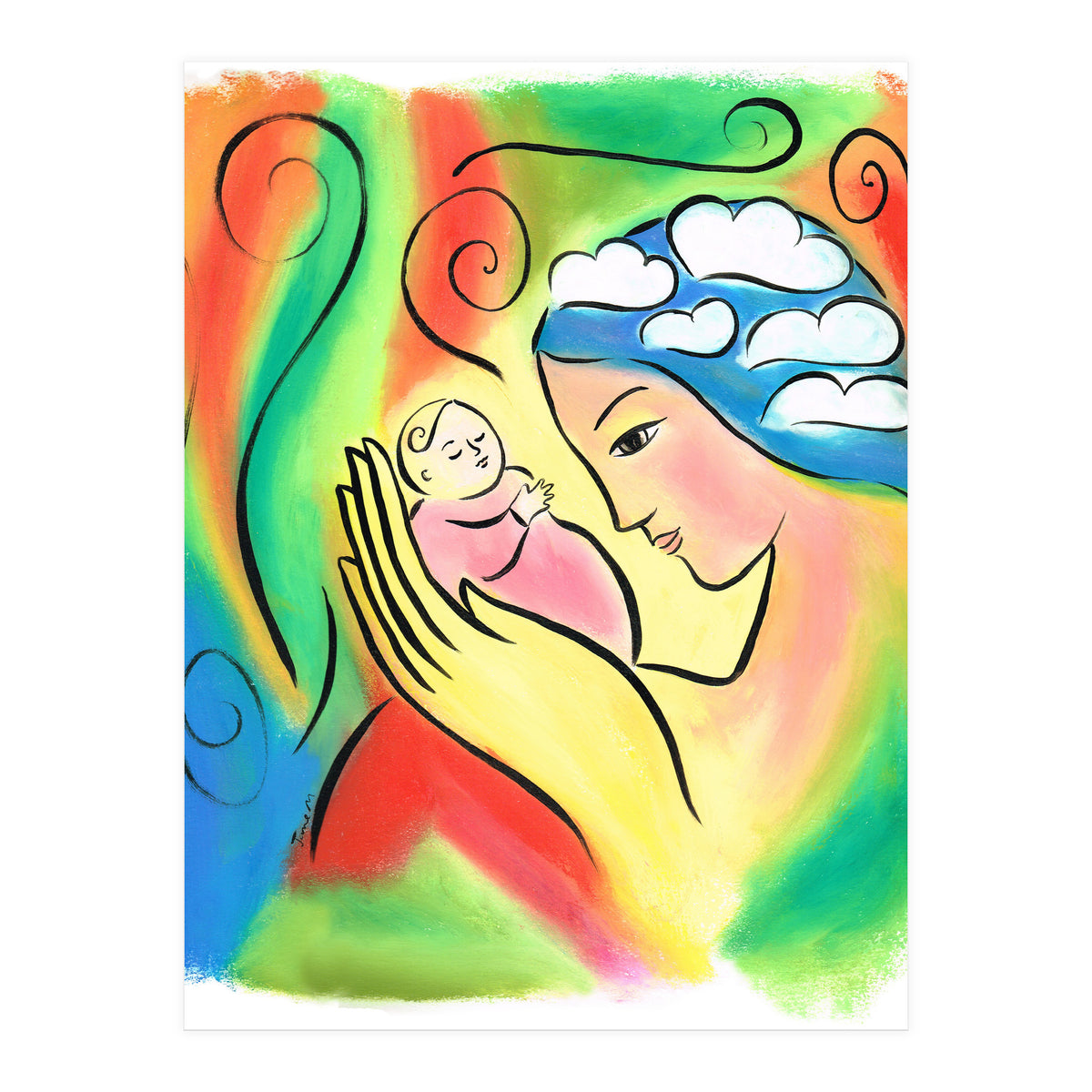 Woman And Baby With Clouds (Print Only)