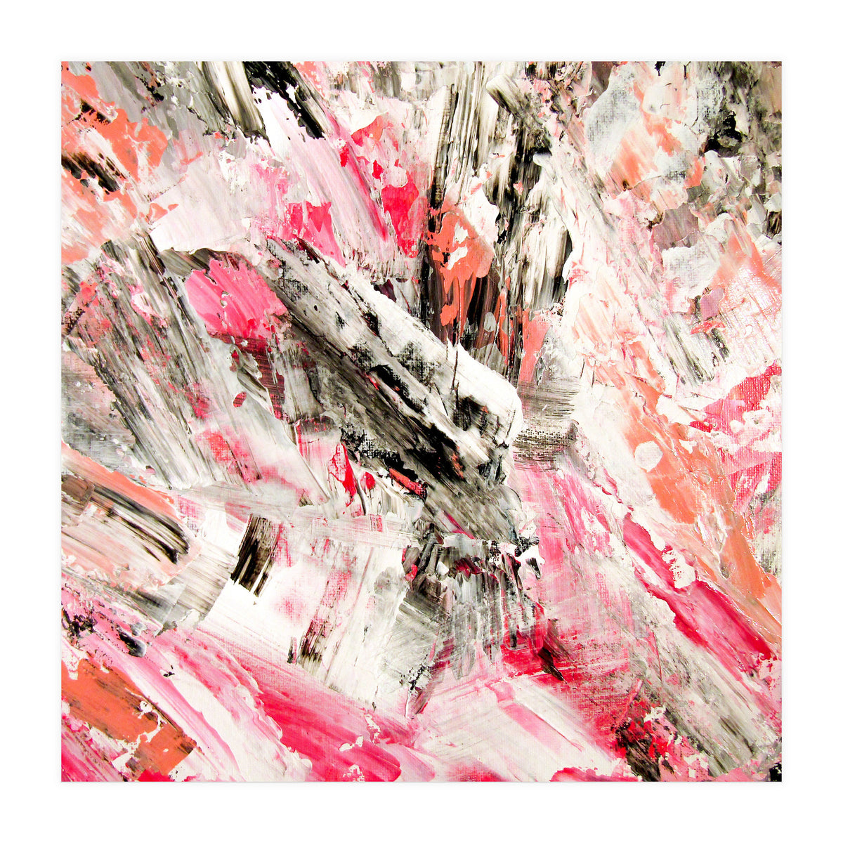 Candy Modern Pink Salmon Black Grey Acrylic Brushstrokes (Print Only)