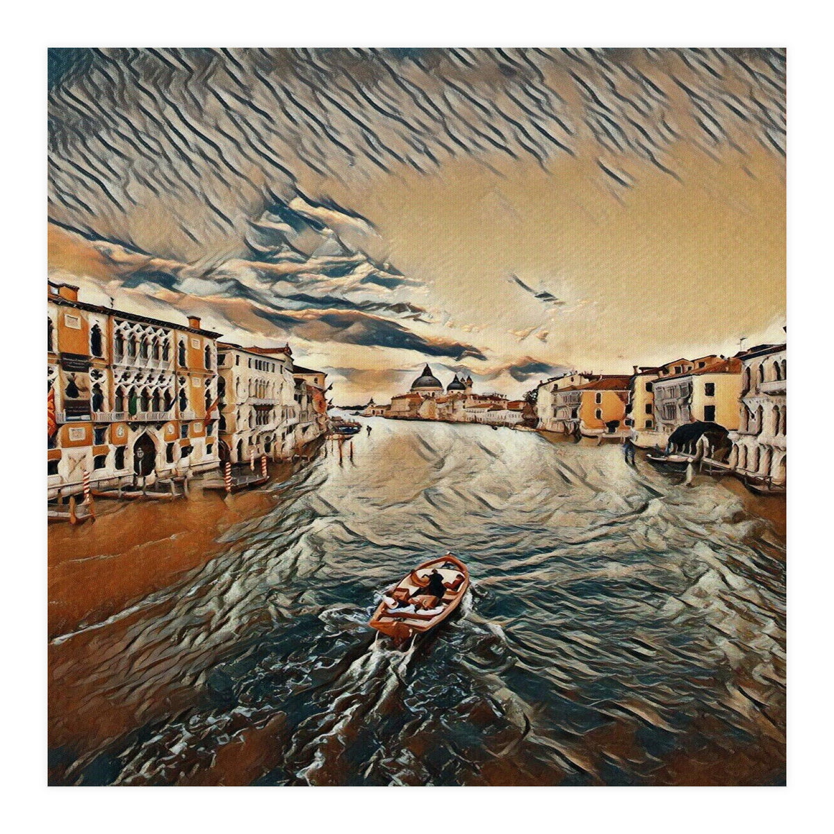 Boat In Venice`s Water Italian Tour Vintage (Print Only)