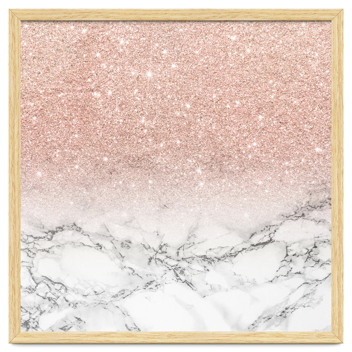 Modern faux rose gold pink glitter ombre white marble