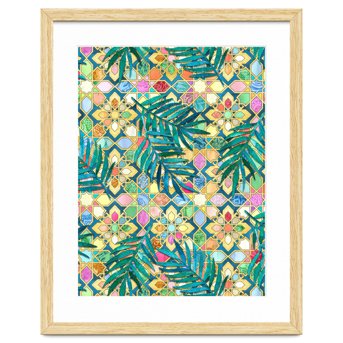 Gilded Moroccan Mosaic Tiles with Palm Leaves