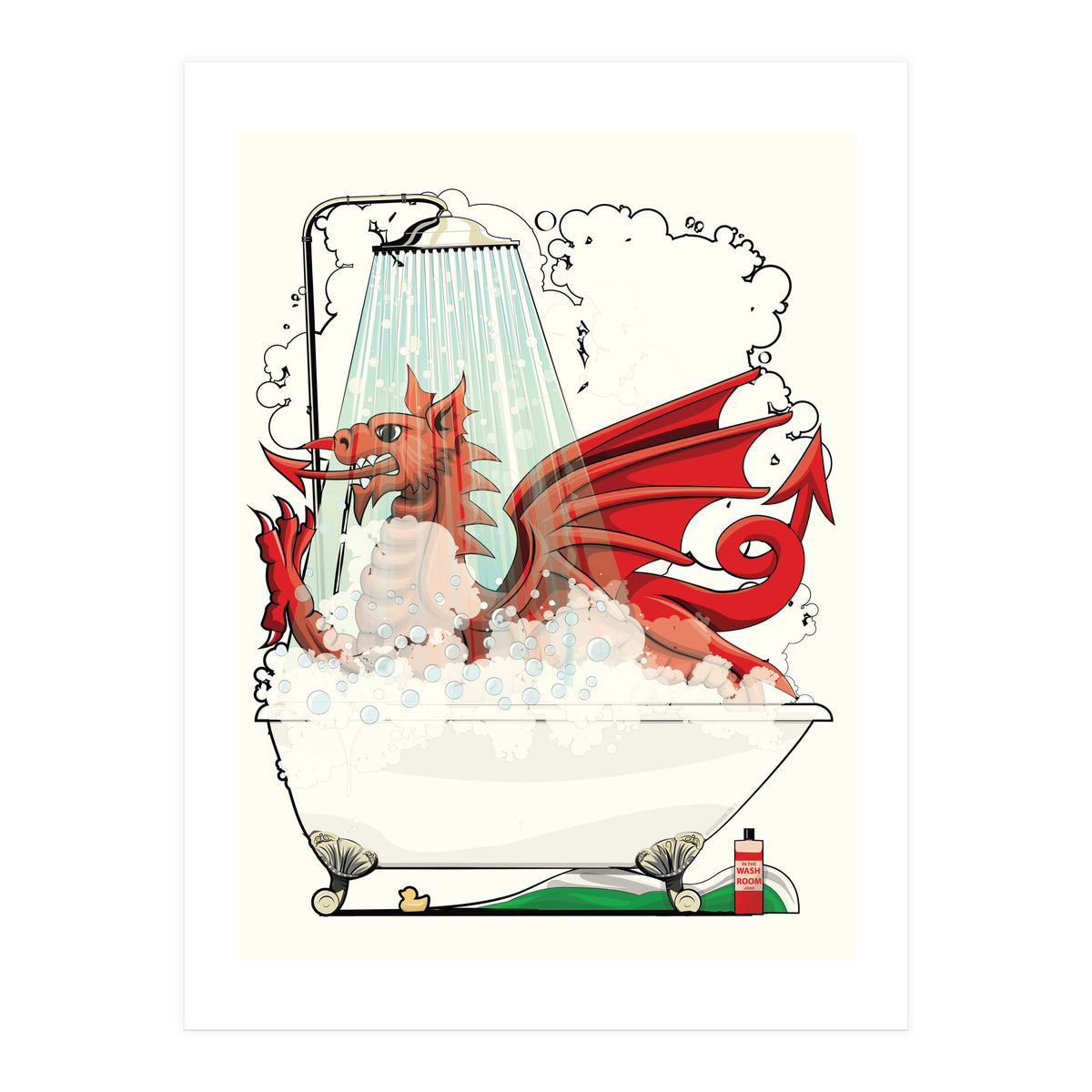 Welsh Dragon in the Bath, Funny Bathroom Humour, Wales, Britain, United Kingdom  (Print Only)